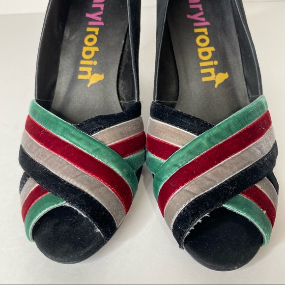 Faryl Robin Suede Velvet Crossover Front Heel Open Toe 40s Retro Anthropologie 6 - Picture 4 of 15